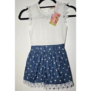 Shun bo Girls Dress Butterfly Theme White and Blue Color Size 7/8
